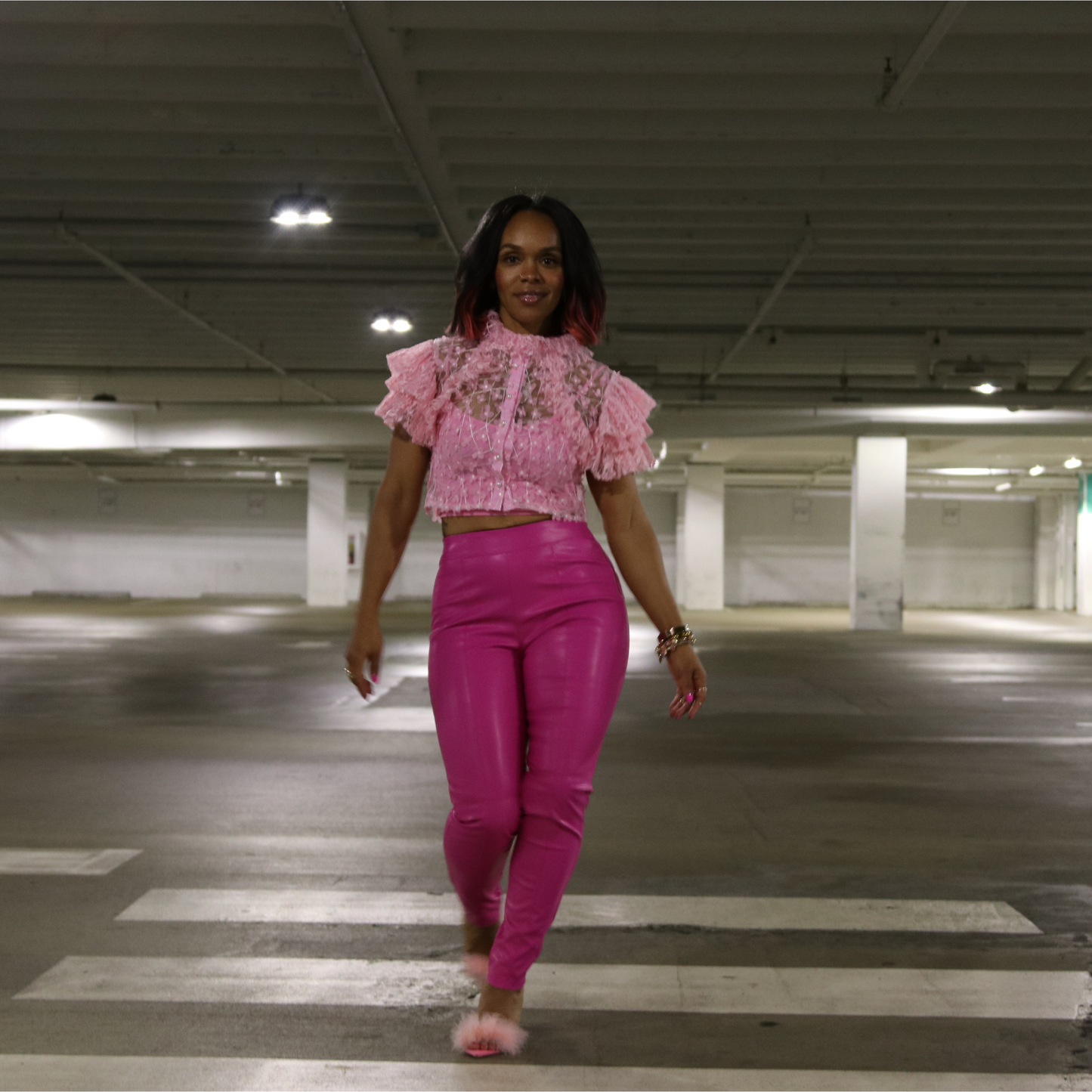 Pink Faux Leather Skinny Pants