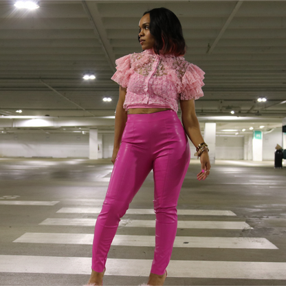 Pink Faux Leather Skinny Pants