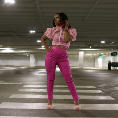 Pink Faux Leather Skinny Pants