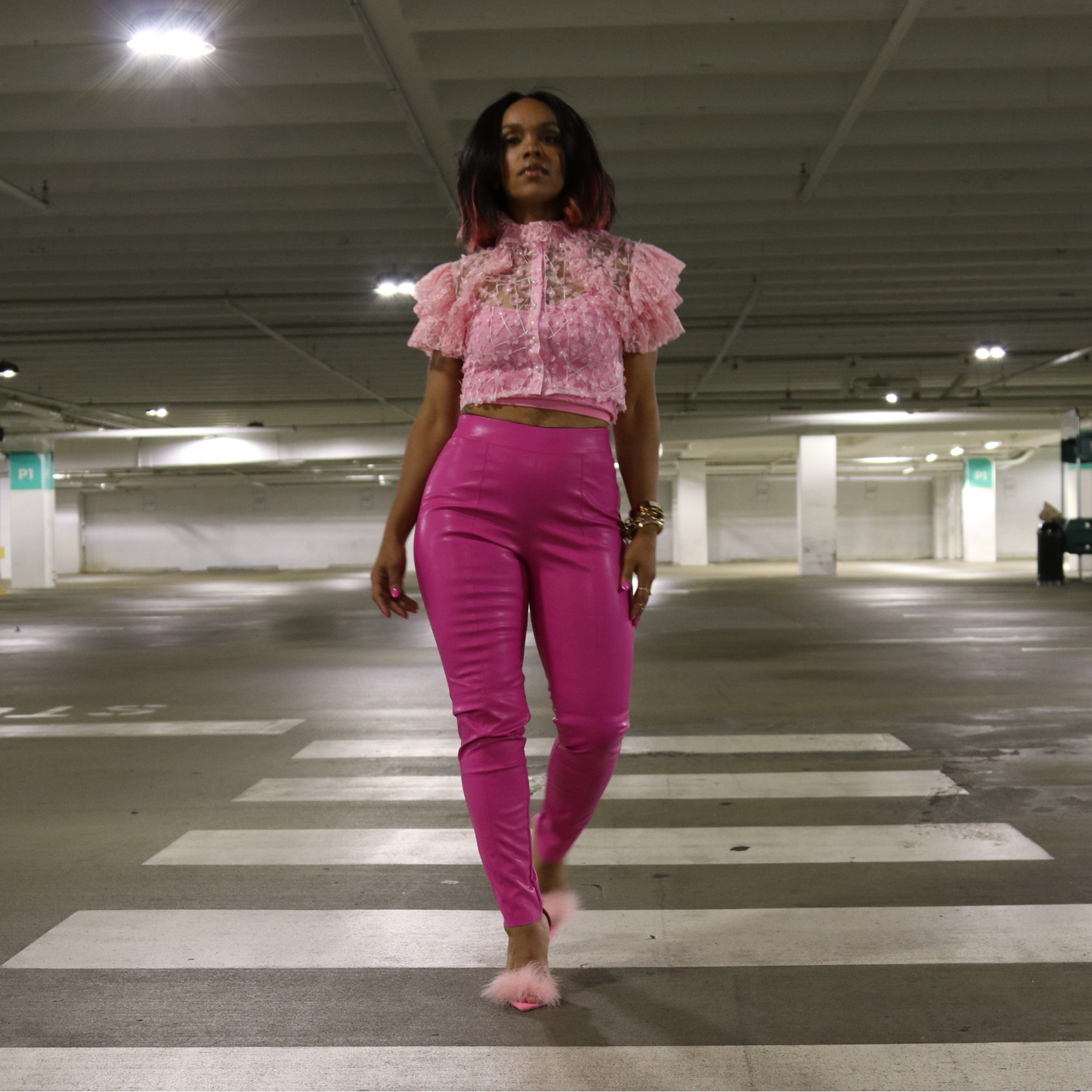 Pink Faux Leather Skinny Pants