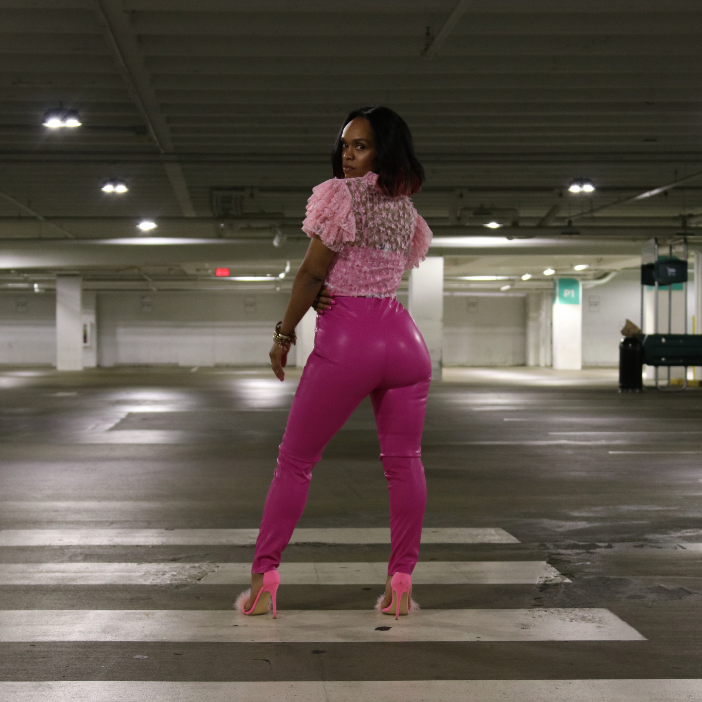 Pink Faux Leather Skinny Pants